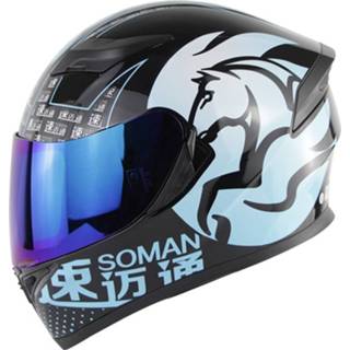 👉 Motorfiet blauw blauwe l Soman SM-960 motorfiets Electromobile volledige gezicht helm dubbele lens beschermende maat: 59-60cm (blauw met lens)