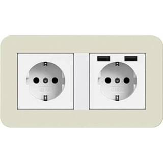 👉 Stopcontact grijs wit Gira E3 dubbel usb lichtgrijs