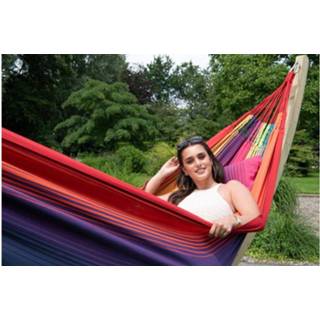 👉 Veelkleurig XXL hangmat met standaard beschikbaar polycotton 'Wood & Refresh' Rainbow Hangmatset 8719925913747