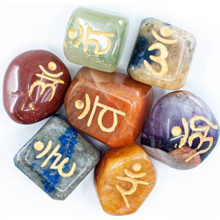 👉 Trommelsteen active 7 Chakra Edelsteen Trommelstenen met Sanskriet Letters 7448141269253