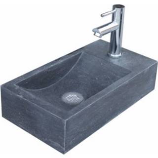 👉 Fontein Sanilux Recto Mini Natuursteen 36x18x10 cm Antraciet (kraangat links of rechts)