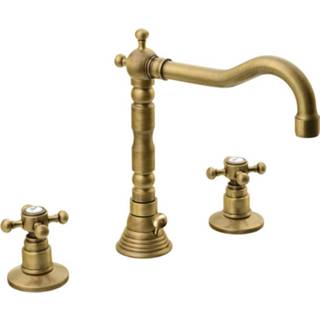 👉 Wastafelmengkraan brons messing mengkraan met clickwaste antea bouw kruisgreep keramisch standaard perlator Retro 3-gats Sapho 2-knop Uitloop Gebogen 17.5 cm (incl. waste) 8590913859342
