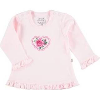 👉 Ebi & Ebi  shirt met lange mouwen met roze franjes en een roze ruitje - Roze/lichtroze - Gr.98 - Meisjes