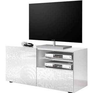 👉 Wit spaanplaat glans Tv-meubel Miro 121 cm breed in hoogglans