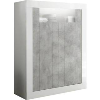 👉 Opbergkast wit grijs spaanplaat Urbino 144 cm hoog in hoogglans met beton
