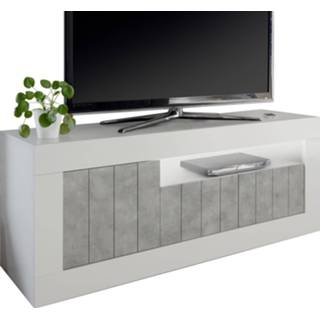 👉 Wit grijs spaanplaat Tv-meubel Urbino 138 cm breed in hoogglans met beton