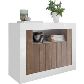 👉 Dressoir wit spaanplaat glans Urbino 110 cm breed in hoogglans met walnoot