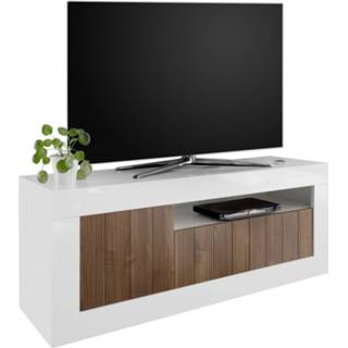 👉 Wit spaanplaat glans Tv-meubel Urbino 138 cm breed in hoogglans met walnoot