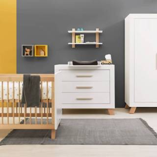 👉 Commode wit baby's Bopita Lisa Babykamer / Naturel | Bed 70 x 140 cm + Kast 2-Deurs