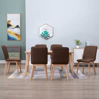 👉 Eetkamerstoel bruin stof active ViaXL Eetkamerstoelen 6 st 8719883685076