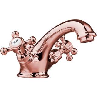 👉 Wastafelmengkraan Rose Gold goud messing mengkraan met clickwaste antea opbouw knop keramisch standaard perlator Sapho 2-knop Uitloop 6.5 cm (incl. clickwaste) 8590913859236