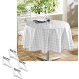 👉 Tafelkleed wit grijs Tafelkleed/tafelzeil wit/grijs motief 160 cm rond met 4 klemmen