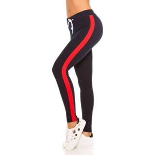 👉 Rood katoen vrouwen Trendy joggers with contrast stripes, navy Red