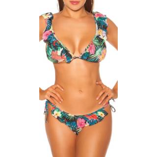 👉 Bikini zwart polyamide X-Large|Small|Medium|Large vrouwen Sexy with ruffles flower print Black