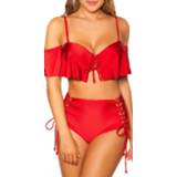 👉 Sexy bikini with flounce and high waist panties Red