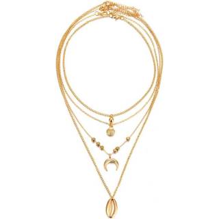 👉 Damesketting goudkleurig vrouwen goud Multilayer dames ketting Crystal Moon Shell 8720088555392