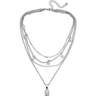 👉 Damesketting zilverkleurig vrouwen zilver Gelaagde dames ketting Stars Stone 8720088555194