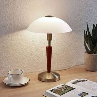 👉 Tafellamp messing houten metaal a++ Tibby met glazen lampenkap & deco