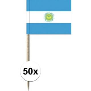 👉 Blauw witte multi papier active 50x Blauw/witte Argentijnse cocktailprikkertjes/kaasprikkertjes 8 cm