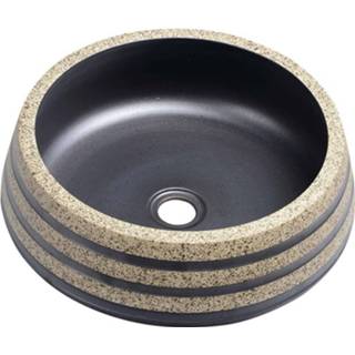 👉 Waskom zwart keramiek steen rond zonder waste priori Sapho 41x15 cm Strepen / 8590913852756