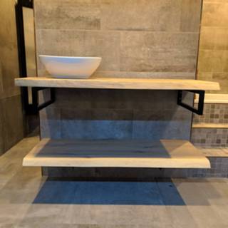 👉 Waskom Badkamermeubel AQS Woodstone Bovenblad met Boomstamkant 160 cm (met beugels en waskom) 8719304511519