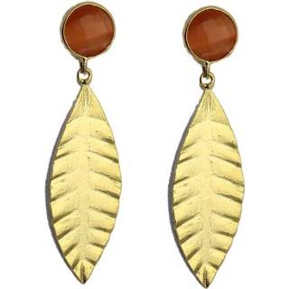 👉 Oorhanger oranje natuursteen active Oorhangers met Cats-eye en Bladvormige Hangers