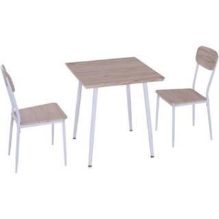 👉 Eettafel wit hout active HOMCOM set met 2 stoelen naturel hout/wit 4250871266449