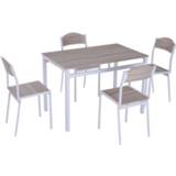 👉 Eettafel wit hout active HOMCOM set met 4 stoelen naturel hout/wit 4250871266463