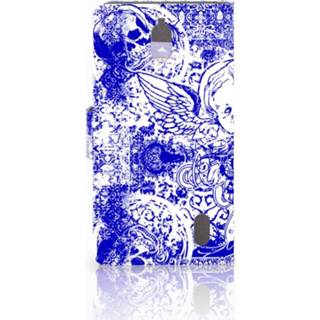 👉 Telefoon hoes blauw Telefoonhoesje met Naam Nokia 2 Angel Skull 8718894682470