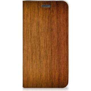 Portemonnee hout Motorola Moto C Plus Book Wallet Case Donker 8718894620342