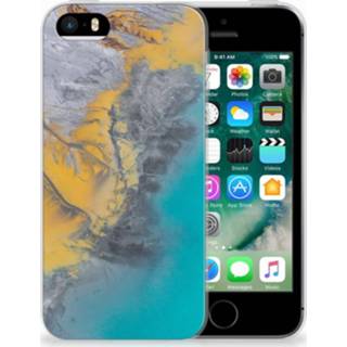 👉 Siliconen hoesje goud blauw Apple iPhone SE | 5S TPU Marble Blue Gold 8718894949931