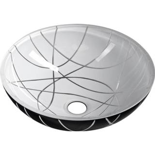 👉 Waskom zwart wit glas rond zonder waste murano Sapho Linea 40x14 cm / 8590913865220