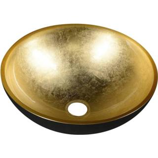 👉 Waskom zwart goud glas rond zonder waste murano Sapho 40x14 cm / 8590913865213