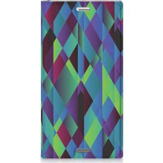 👉 Stand case blauw donkergroen Sony Xperia XZ Premium Abstract Green Blue 8718894659632