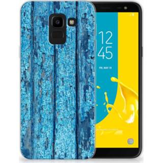 👉 Bumper hoesje blauw Samsung Galaxy J6 2018 Wood Blue 8718894749159