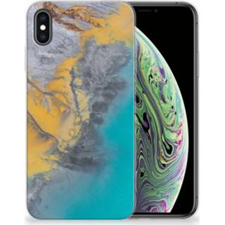 👉 Siliconen hoesje goud XS blauw Apple iPhone Max TPU Marble Blue Gold 8718894759219