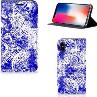 👉 X XS blauw Mobiel BookCase Apple iPhone | Angel Skull 8718894791929