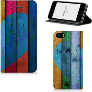 👉 Portemonnee IPhone SE|5S|5 Book Wallet Case Wood Heart 8718894817438