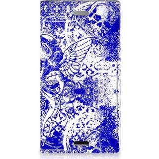 👉 Blauw Mobiel BookCase Sony Xperia XZ1 Compact Angel Skull 8718894856949