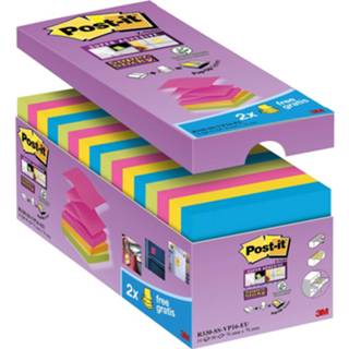 👉 Blauw Post-it Super Sticky Z-Notes, ft 76 x mm, geassorteerde kleuren, 90 vel, pak van 14 + 2 gratis 51141401508