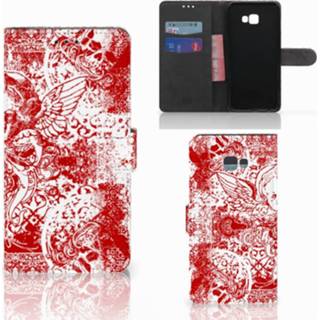 👉 Telefoon hoes rood Telefoonhoesje met Naam Samsung Galaxy J4 Plus (2018) Angel Skull 8718894898000