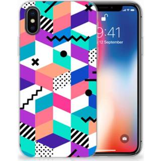👉 X XS Apple iPhone | TPU Hoesje Design Blocks Colorful 8718894310137