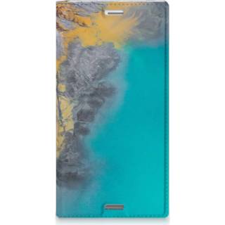 👉 Stand case goud blauw Sony Xperia XZ Premium Standcase Marble Blue Gold 8718894332115