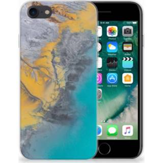 👉 Siliconen hoesje goud blauw Apple iPhone 7 | 8 TPU Marble Blue Gold 8718894334911