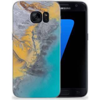 👉 Siliconen hoesje goud blauw Samsung Galaxy S7 TPU Marble Blue Gold 8718894349236