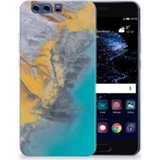 👉 Siliconen hoesje goud blauw Huawei P10 Plus TPU Marble Blue Gold 8718894422106