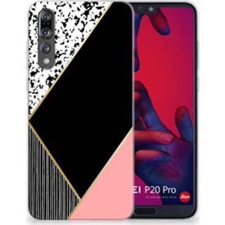 Zwart roze Huawei P20 Pro Uniek TPU Hoesje Black Pink Shapes 8718894496114