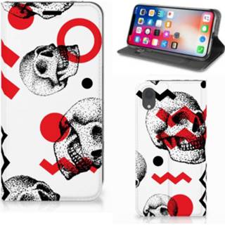 👉 Mobiel BookCase Apple iPhone Xr Skull Red