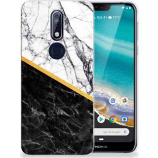 👉 Nokia 7.1 TPU Siliconen Hoesje Marmer Wit Zwart