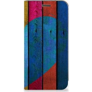👉 Portemonnee Motorola Moto E5 Play Book Wallet Case Wood Heart 8720091352070